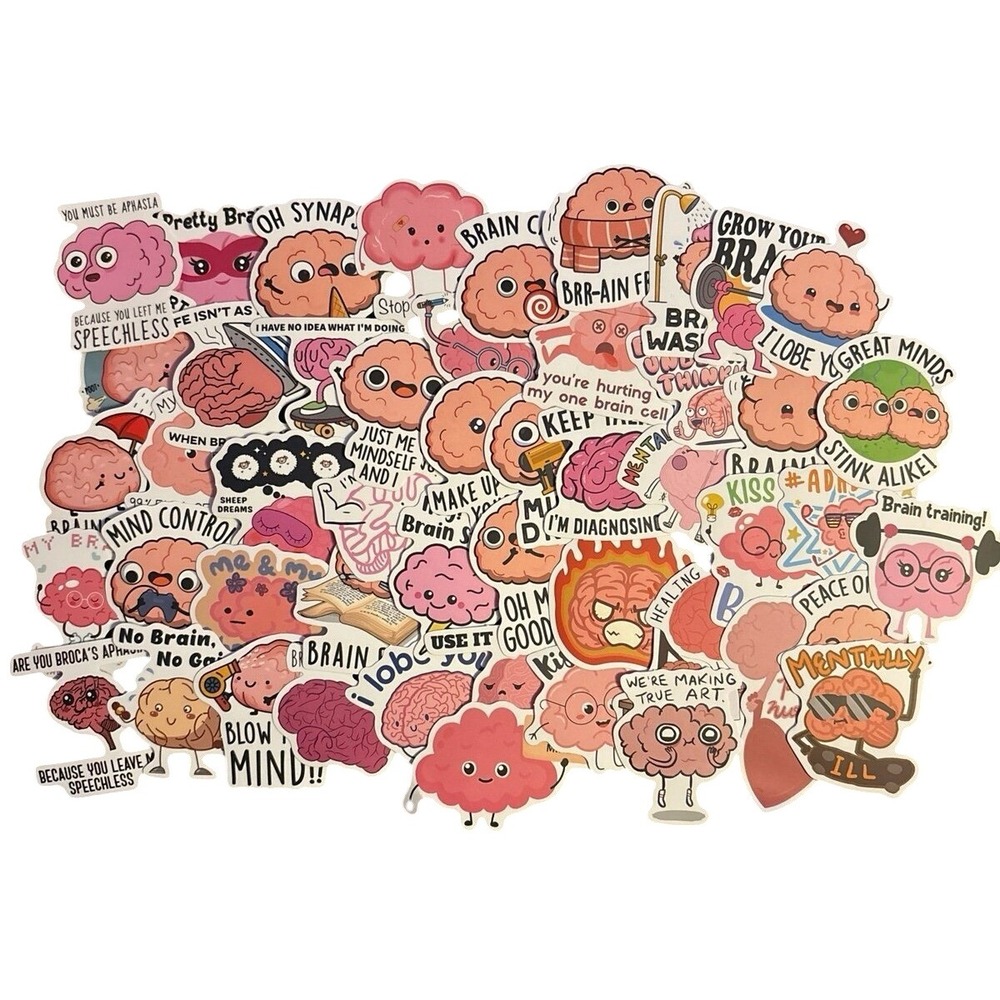 NEW 50pc Full Color Vinyl Brain Theme Stickers